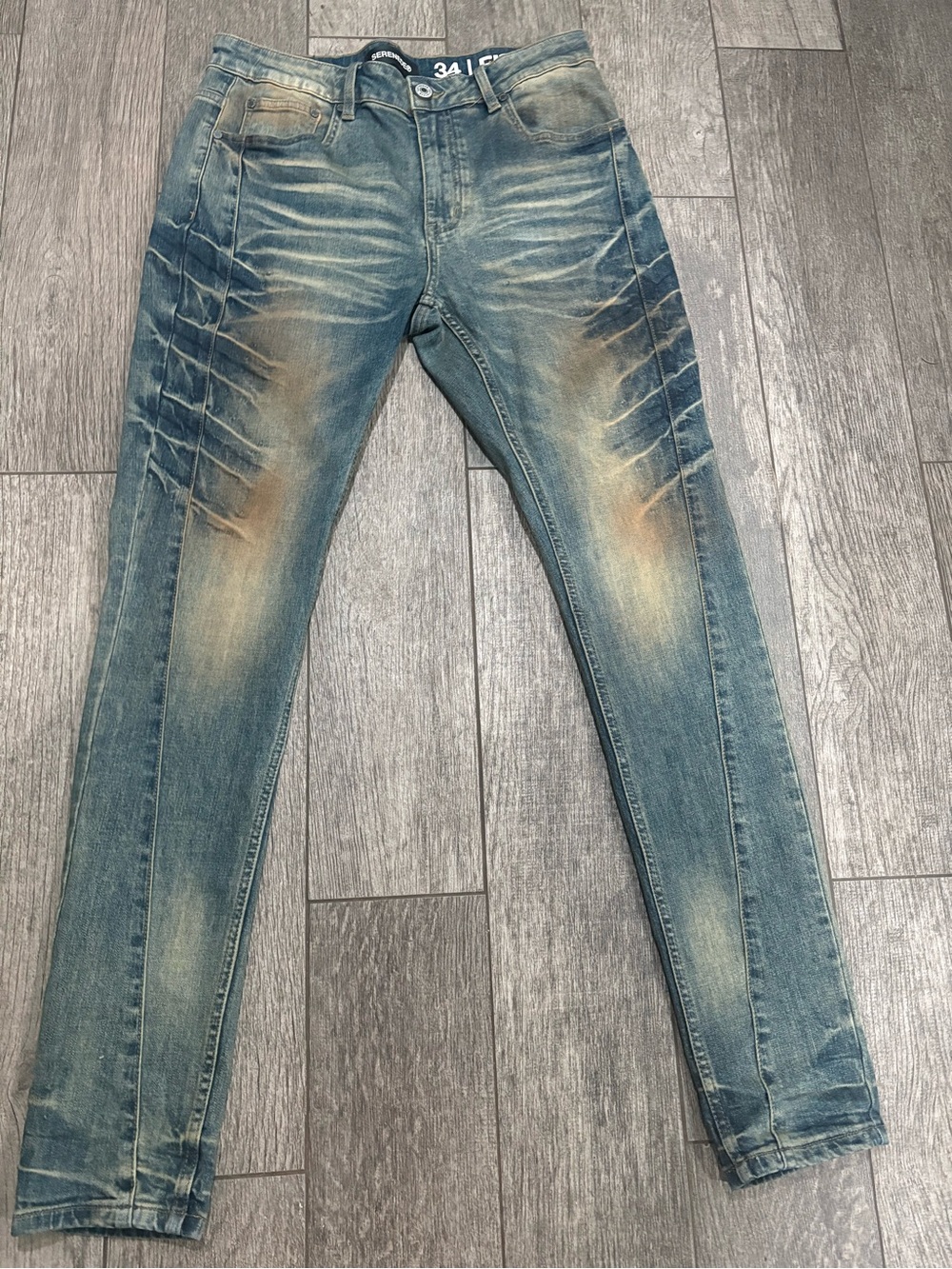 Men's Skinny Washed Blue Jeans with Faded Detail